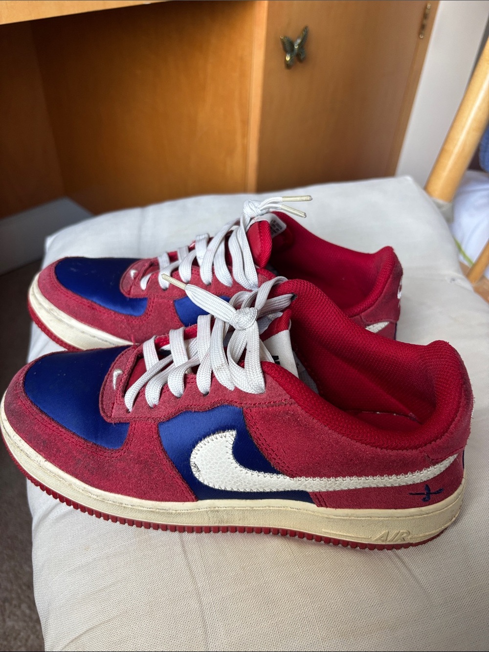 Nike Red and Blue Low-Top Sneakers with White Swoosh